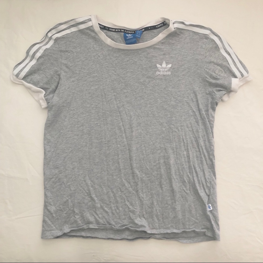 adidas grey striped shirt womens
